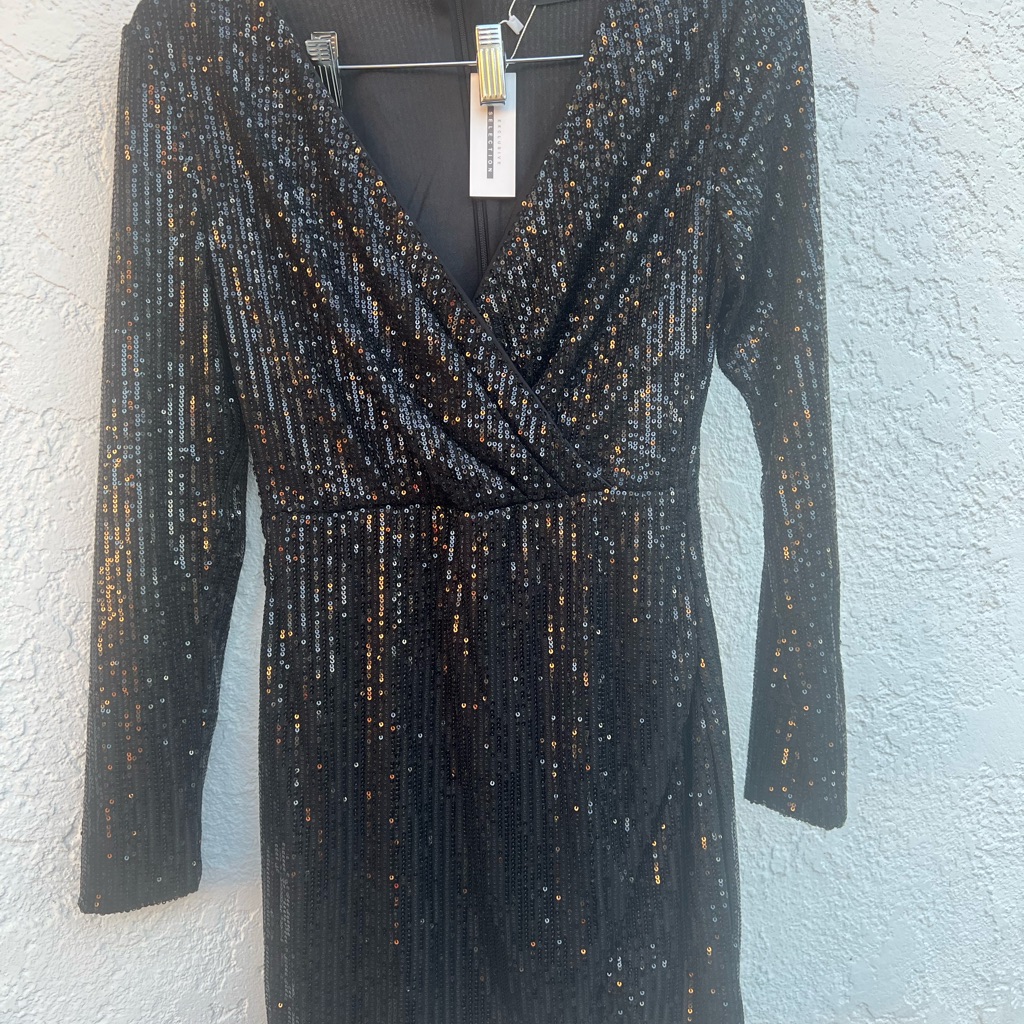 Black Sequin Dress With Gold Accents